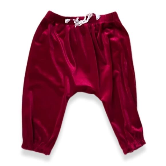 Peek Jogger Pants Pull On Velour Fabric Drawstring Red & White Baby 12-18M NWT - Picture 1 of 9